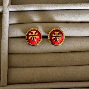Tory Burch Red and Gold Button Earrings